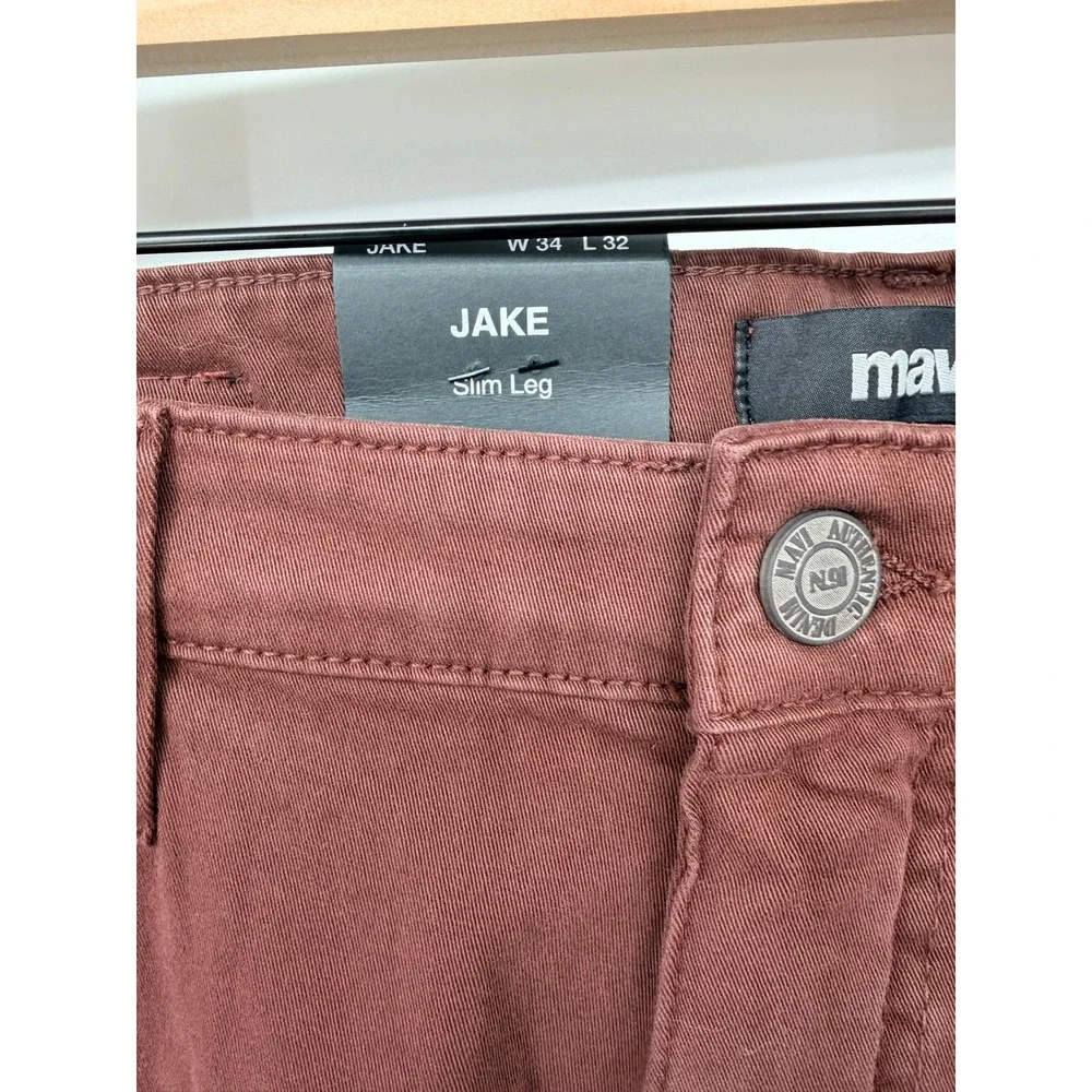 Mavi Jake Slim Leg Pants Mens 34x32 Brick Twill NWT Red Brown Jeans